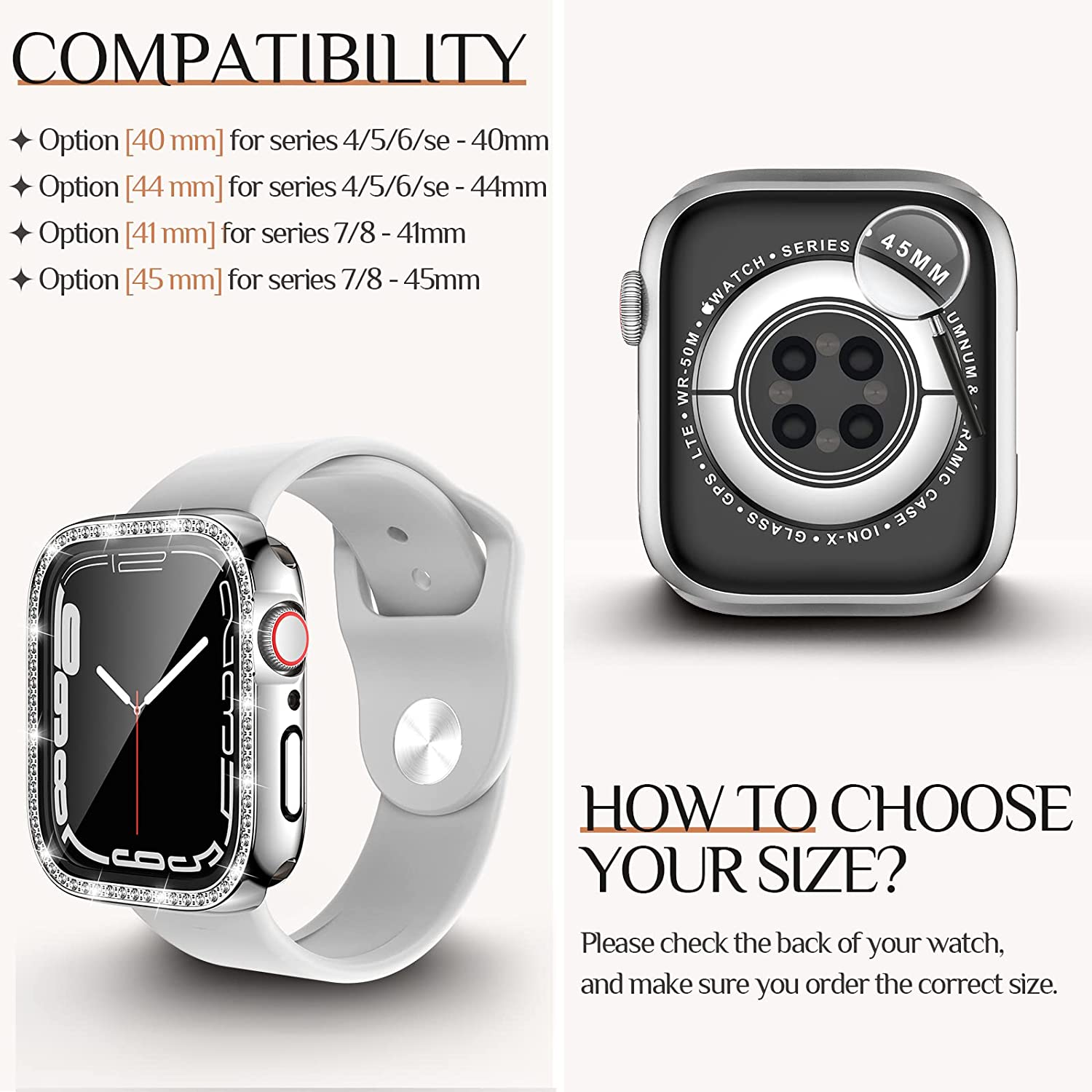 Goton 2 in 1 Waterproof Bling Case for Apple Watch 44mm SE (2nd Gen) Series 6 5 4 Screen Protector, Women Glitter Diamond Rhinestone Bumper Face Cover for iWatch Accessories 44 mm Silver - Image 2
